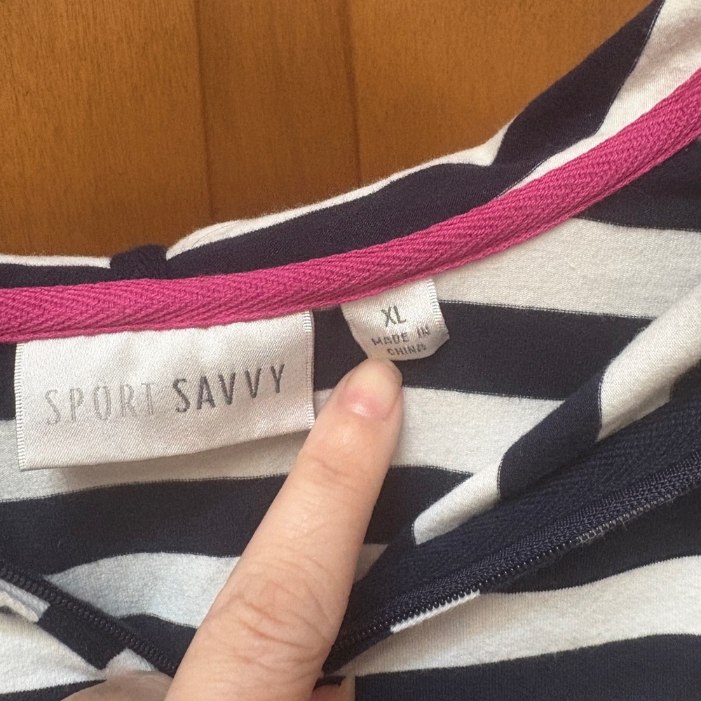 Sport Savvy Navy White Striped Full Zip Hoodie Jacket Women’s XL - Picture 3 of 3